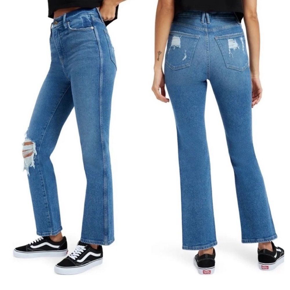 Good American Good Curve Straight Leg Distressed Jeans Women’s Size 15 - Picture 1 of 11